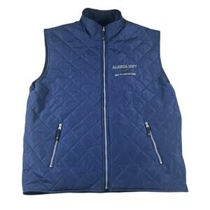 y2k normcore Mens Quilted Vest Size XL "ALASKA HWY" Navy Blue